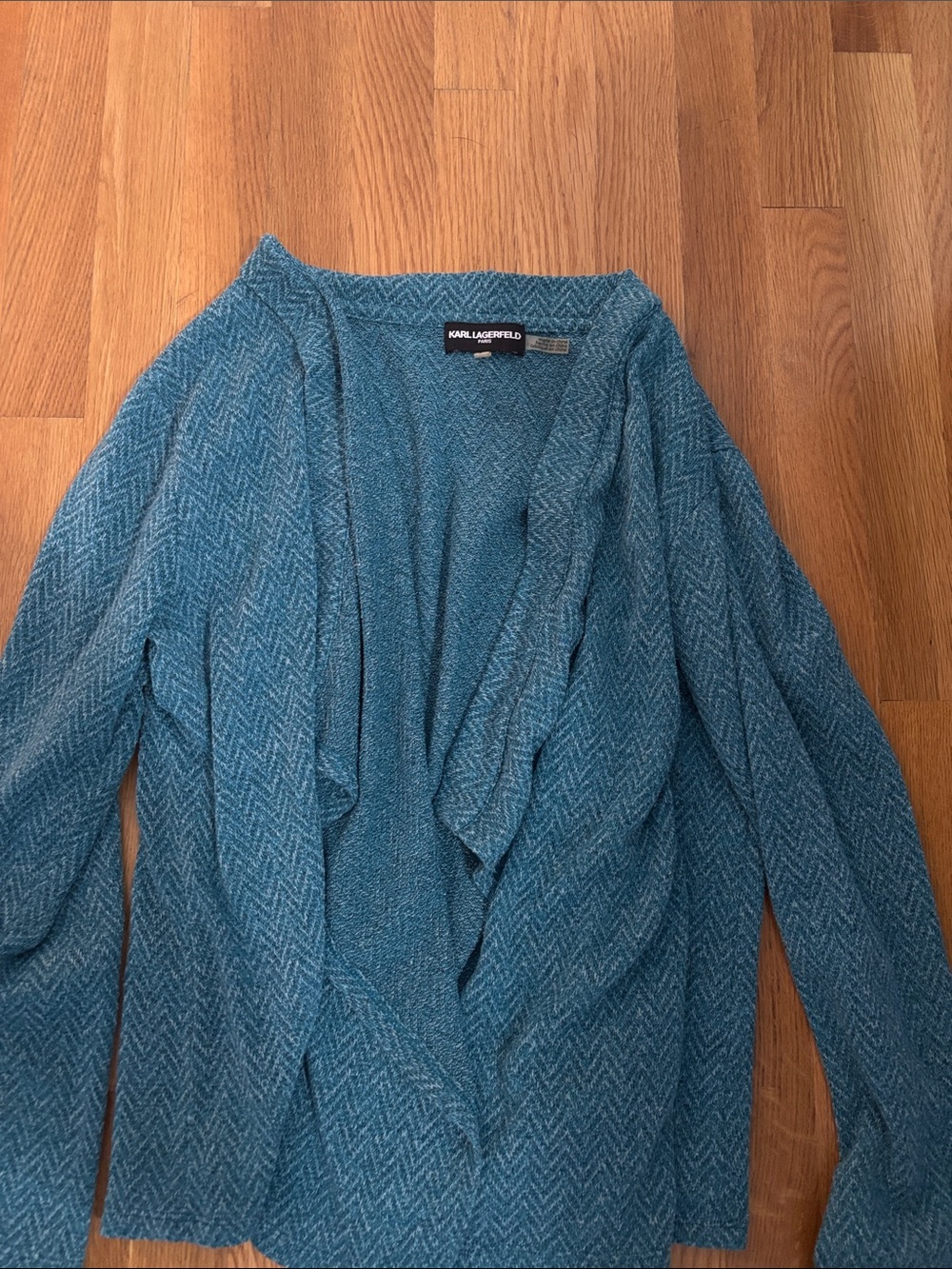 Karl Lagerfeld Teal Open-Front Knit Cardigan Sweater - size Large